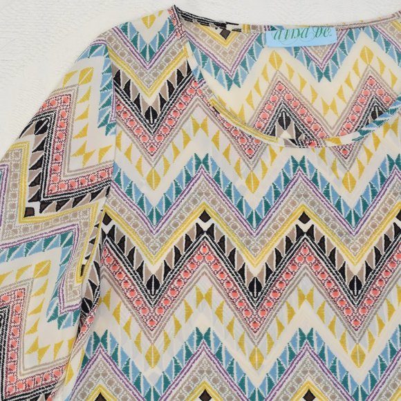 Francesca's Aina Be Rainbow Southwest Chevron Lightweight Blouse Shirt Top S - Picture 2 of 10